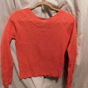 V Neck Cable Knit Pink Sweater Talbots Petite Medium
